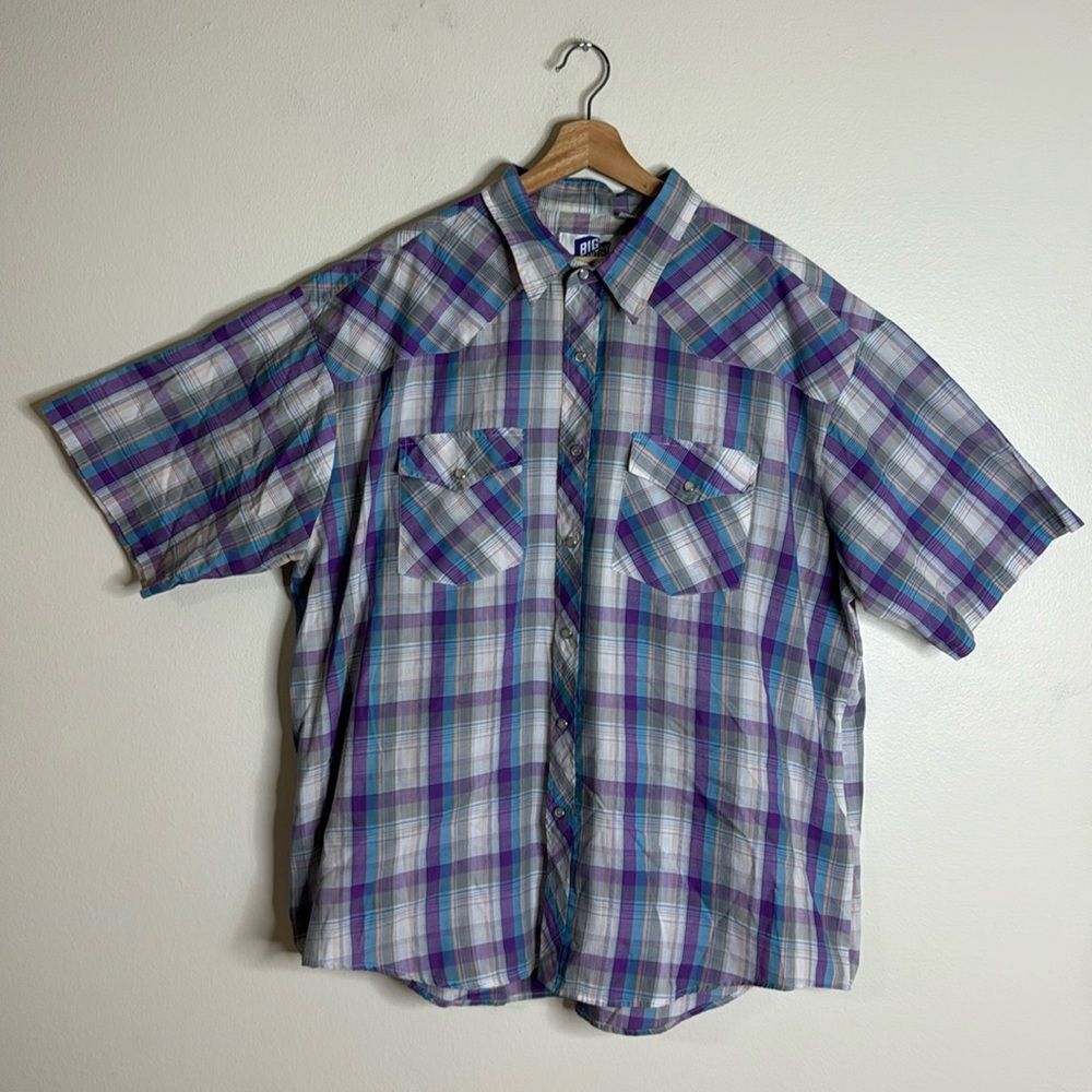 Vtg big country plaid western pearl snap button up shirt size 3x